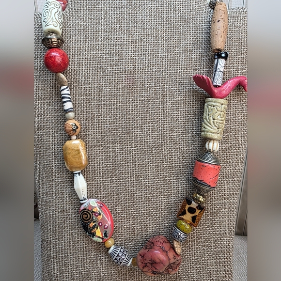 Jewelry - Vintage Trade Beads and ostrich eggshell Necklace featuring a mix of materials